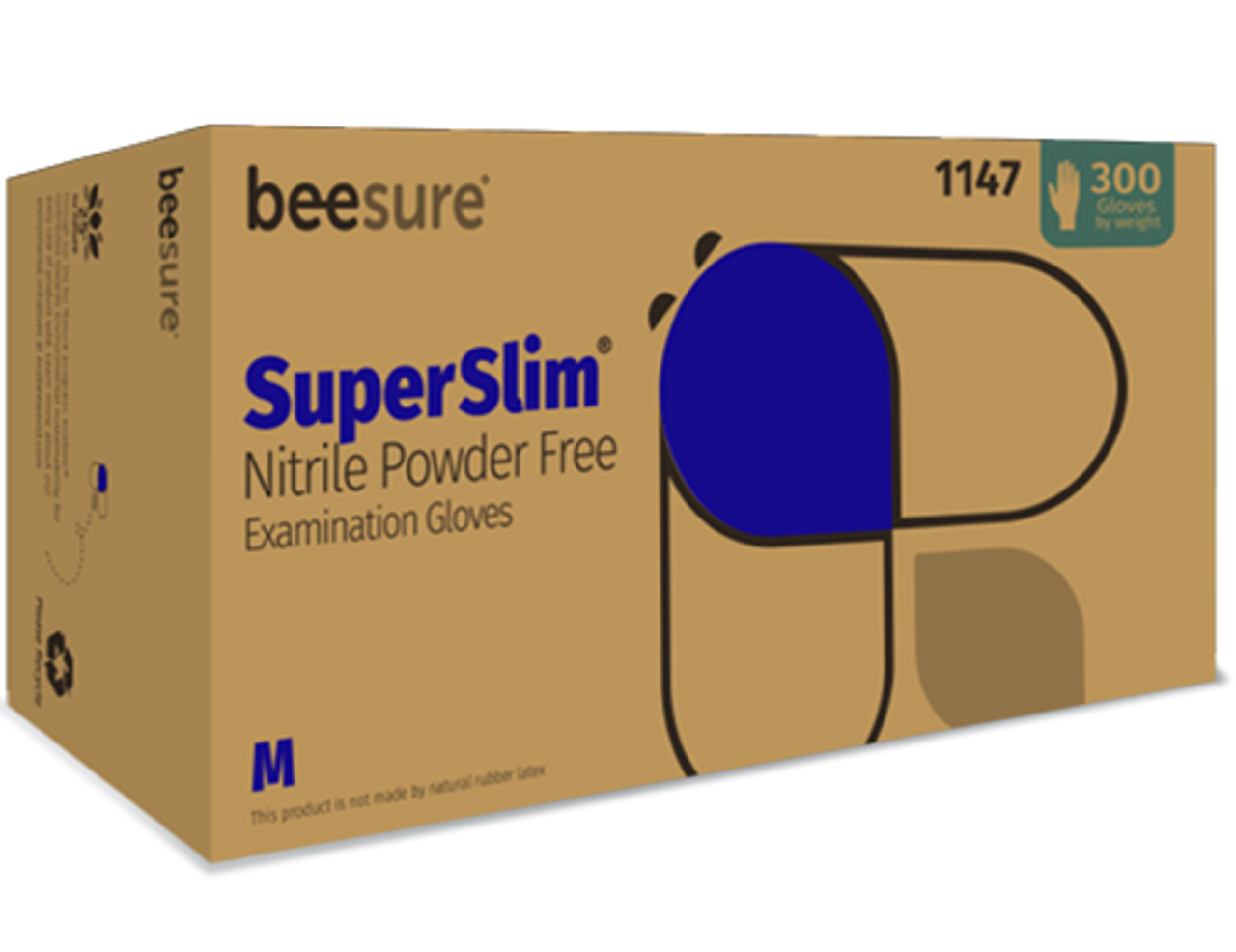 BeeSure SuperSlim PF Nitrile Exam Gloves, 300/bx, S