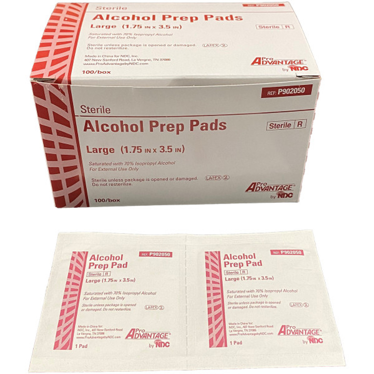 ProAdvantage Alcohol Prep Pad, 2-Ply Sterile, Large, 1.75" x 3.5", 100/bx