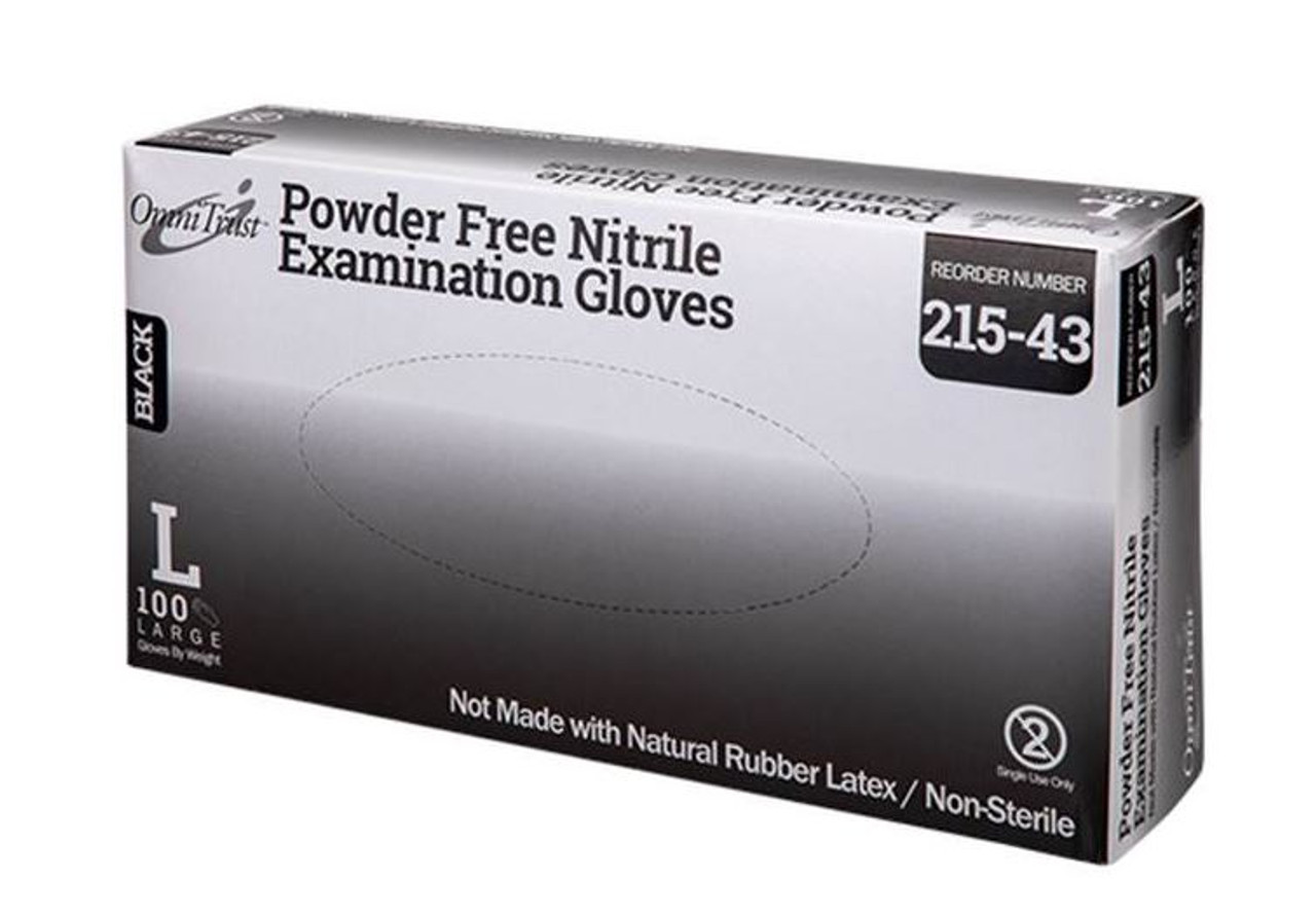 Omnitrust 215 Series Black Nitrile Exam Gloves 5 mil, Medium 100/bx
