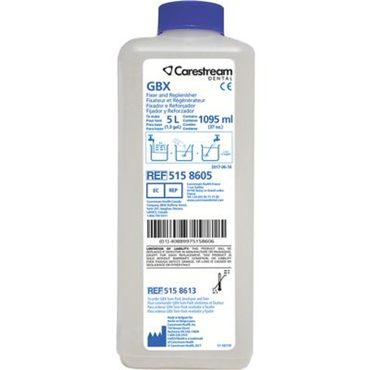 Carestream GBX Manual Fixer & Replinisher, 1 Liter  bottle (makes 5 Liters), 6/cs  (REPLACES 5158605)