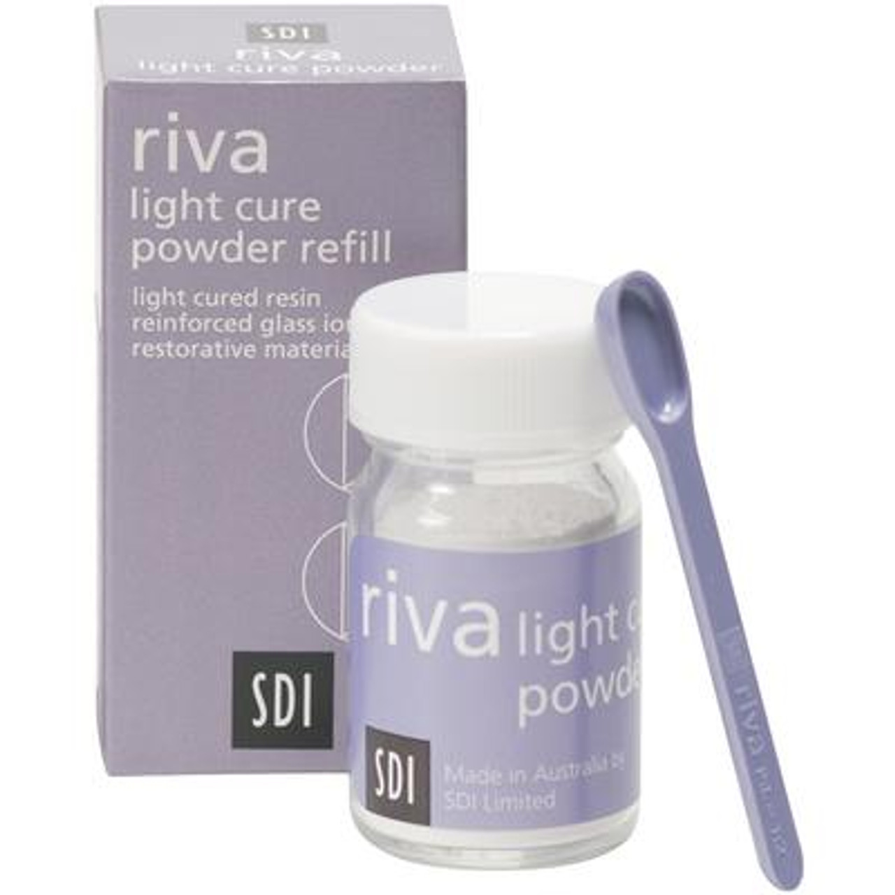 SDI Riva Glass Ionomer Light Cure Powder Refill, 15g jar, Shade A2 Universal, 50/bx 8700102
