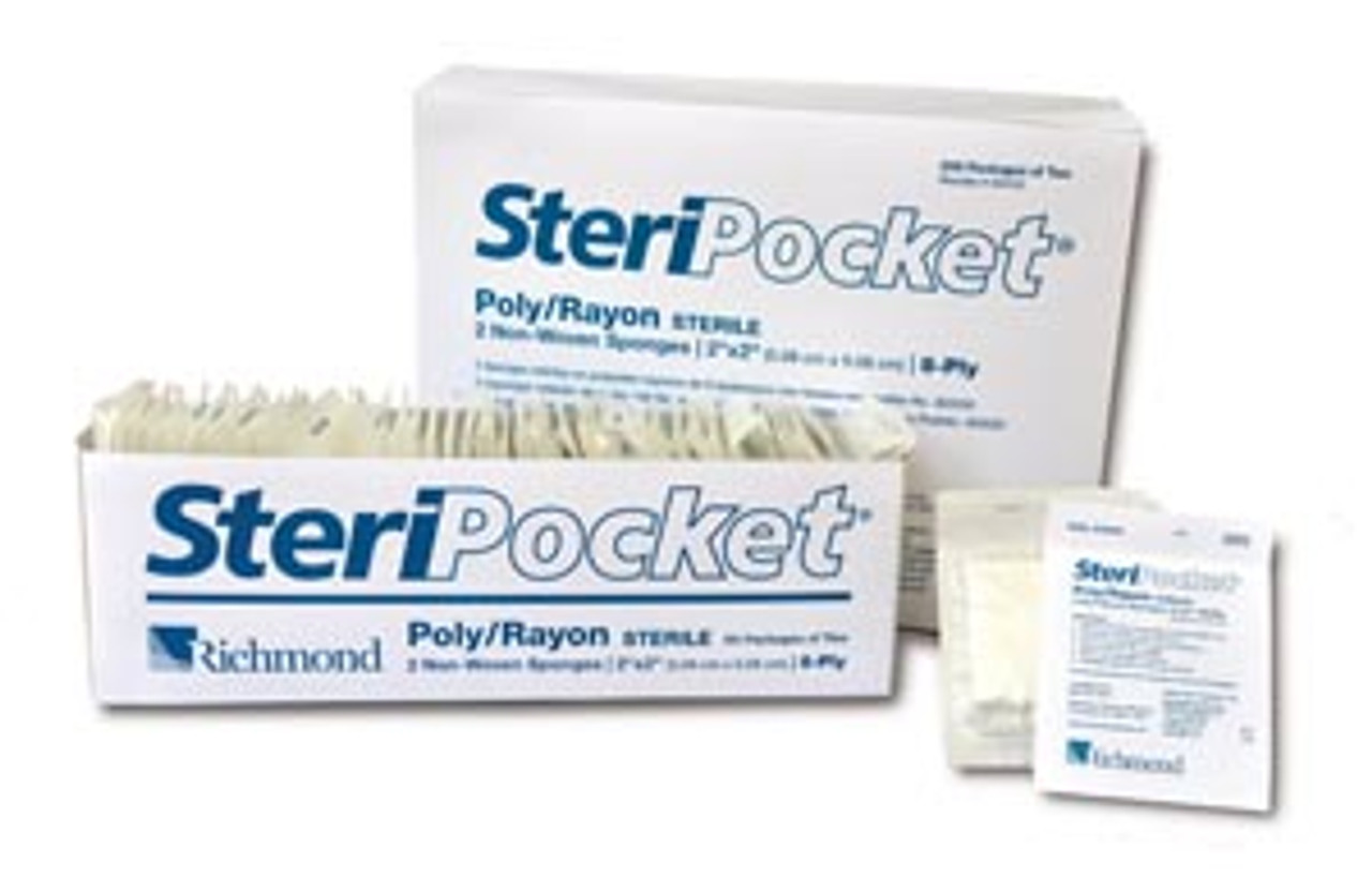 Richmond Steripocket Sponges Non-Woven, 8-Ply Rayon/ Poly, 2" x 2", Sterile, 2/pk, 200 pk/bx