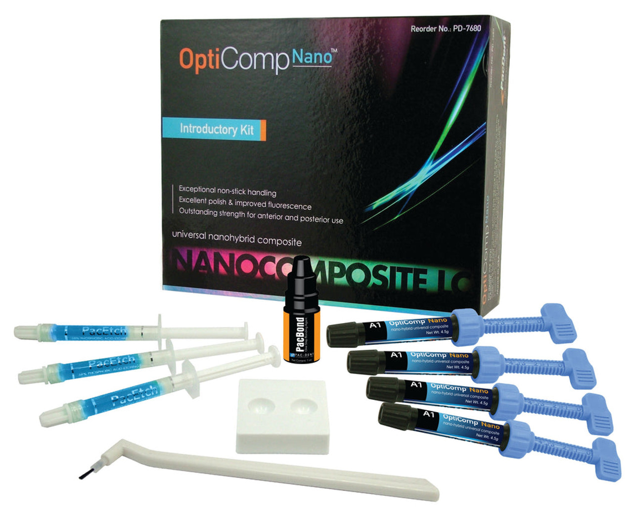 Pac-Dent OptiComp Universal Nano Hybrid Composite 4 x 4gm Syringe Refill Shade B1