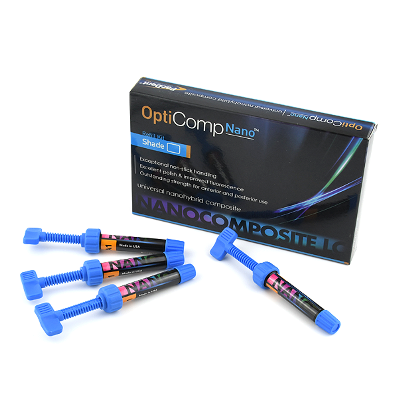Pac-Dent OptiComp Universal Nano Hybrid Composite 4 x 4gm Syringe Refill Shade B3