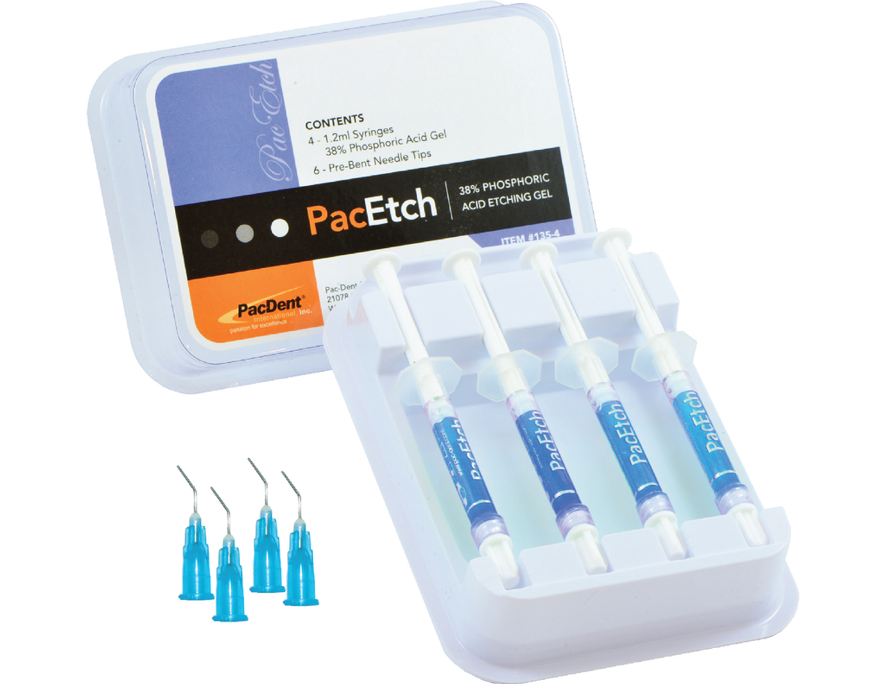 Pac-Dent PacEtch Etching Gel PacEtch 4 x 1.2 ml Syringes w/8 x Pre-bent Needle Tips