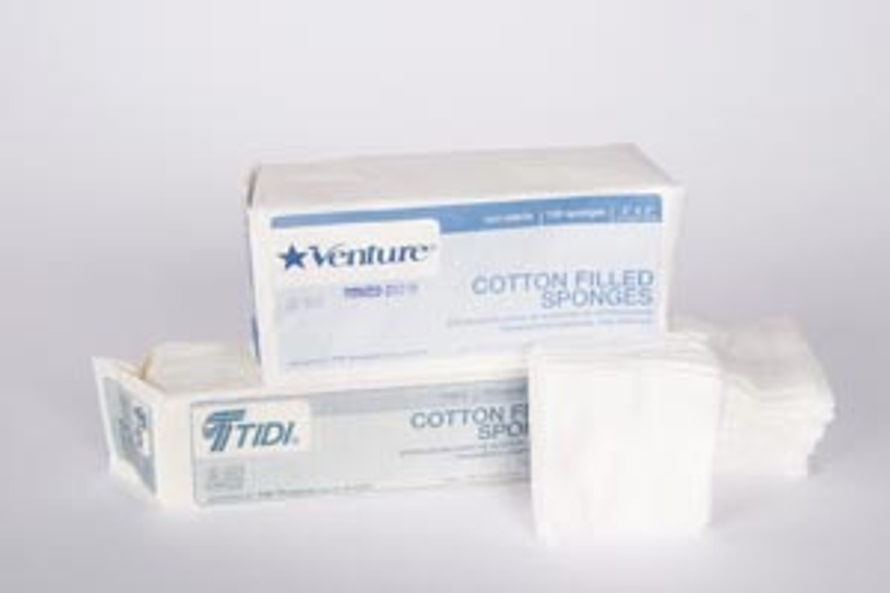 Tidi Venture 8-Ply NS Cotton-Filled Gauze Sponges 4" x 4", 100/bg, 20 bg/cs