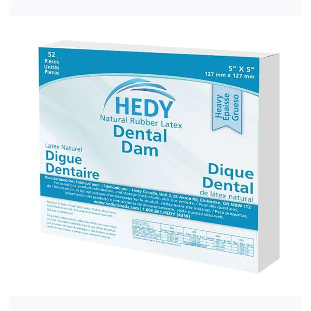 Medicom Hedy Dental Dams , 5"x5", Medium Gauge, Blue, 52/bx