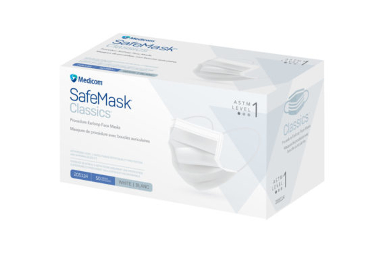 Medicom SafeMask Classics Face Mask ASTM Level 1, White, 50/bx