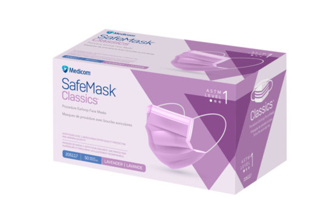 Medicom SafeMask Classics Face Mask ASTM Level 1, Lavender, 50/bx