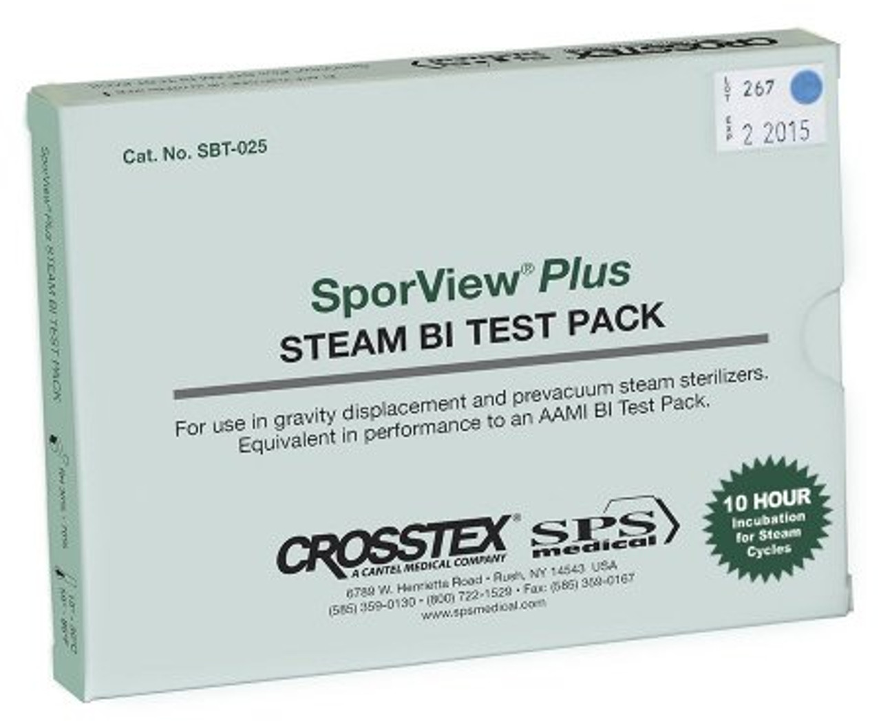 Crosstex Sporview Biological Indicator Steam Plus Biological Indicator Test Pack (25 Controls), 25/cs