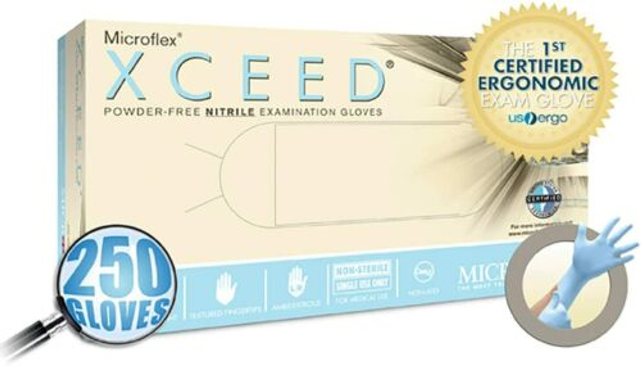 Microflex XCEED Nitrile PF Exam Gloves, Medium 250/bx