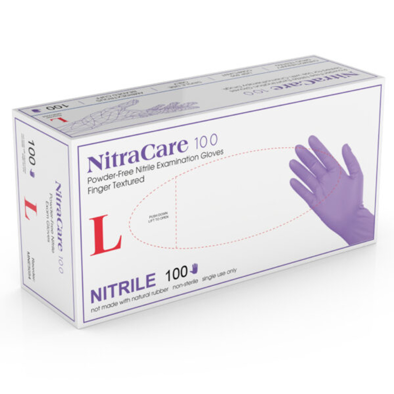 Medgluv Nitracare 100 Nitrile Exam Glove, Textured Finger, Violet Blue, 3.5mil, Large 100/bx, 10/cs
