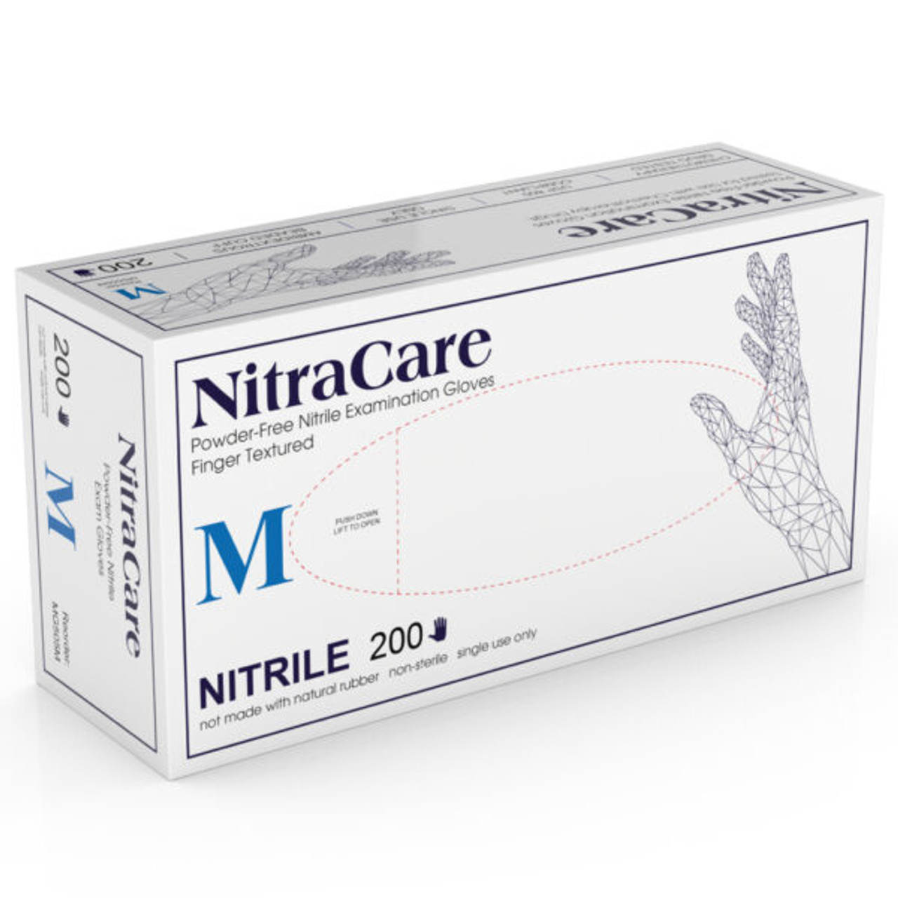 Medgluv Nitracare Nitrile Exam Glove, Textured Finger, Cobalt Blue, 3.5mil, Medium 200/bx, 10/cs