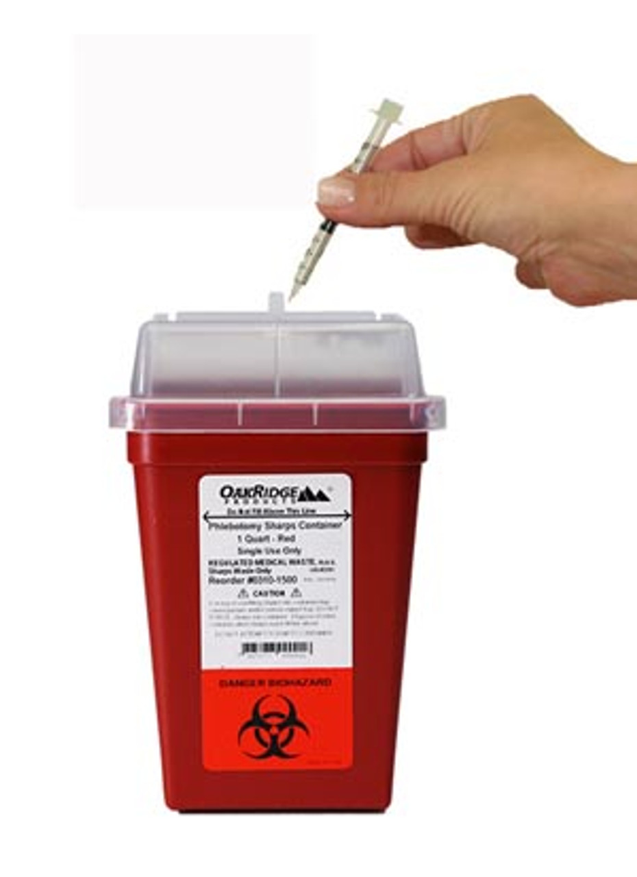 OakRidge Plebotomy Sharps Container, 1 Quart, Slide Lid, 80/cs