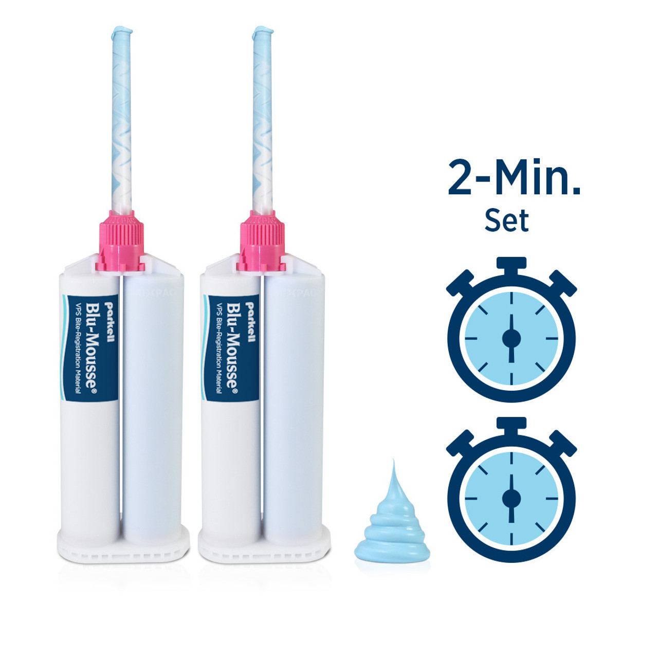 Parkell Blu-Mousse Classic Bite Registration, Unflavored 2x50ml Cartridge, 6 Mixing Tips, 2 min