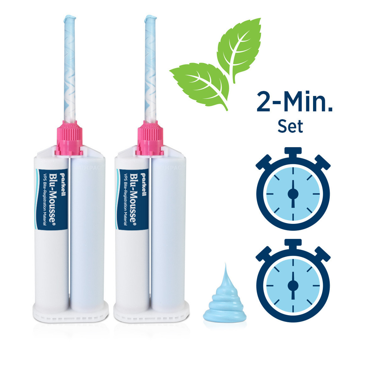 Parkell Blu-Mousse Classic Bite Registration, Peppermint 2x50ml Cartridge, 6 Mixing Tips, 2 min