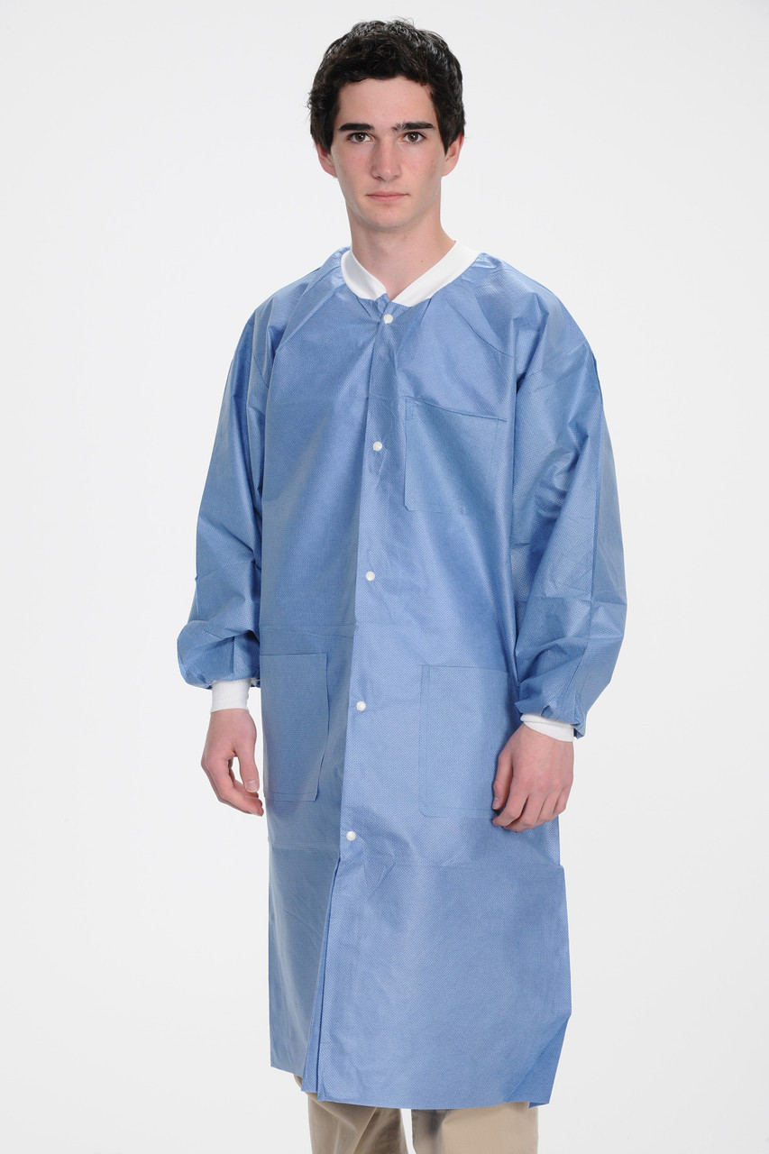 MaxCare Extra-Safe Autoclavable Lab Coat, Ceil Blue 4XL, Knee-Length, Breathable, 3 Pockets, Knitted Cuff, 10/pk