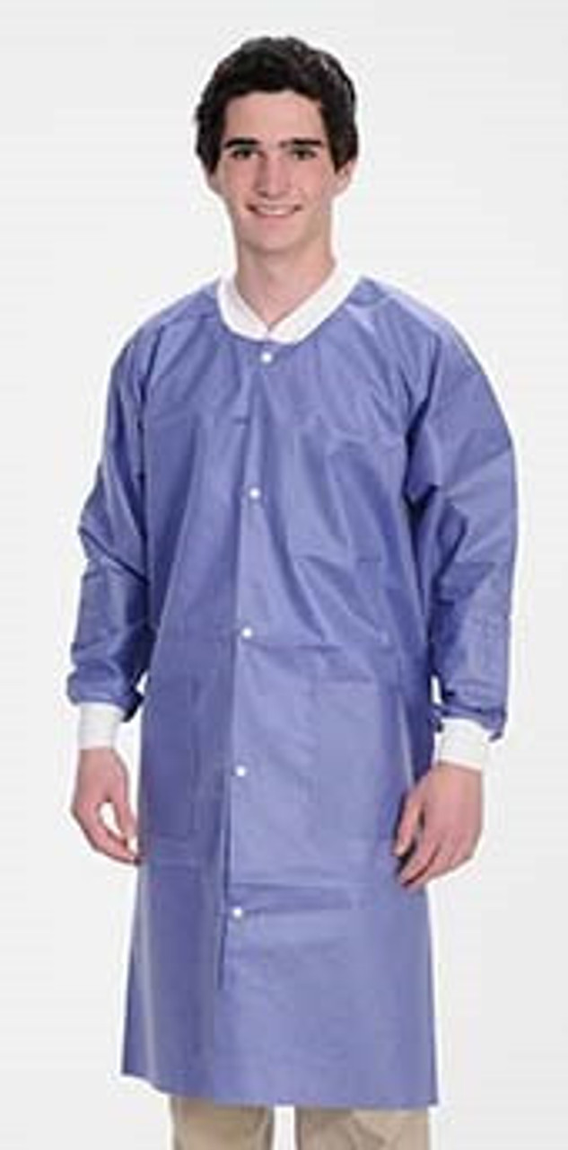 MaxCare Extra-Safe Autoclavable Lab Coat, Blueberry M, Knee-Length, Breathable, 3 Pockets, Knitted Cuff, 10/pk