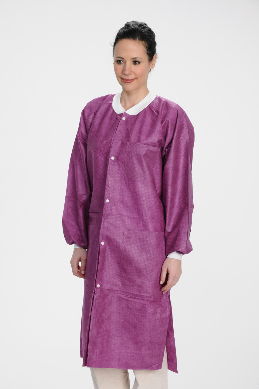 MaxCare Extra-Safe Autoclavable Lab Coat, Cranberry XS, Knee-Length, Breathable, 3 Pockets, Knitted Cuff, 10/pk