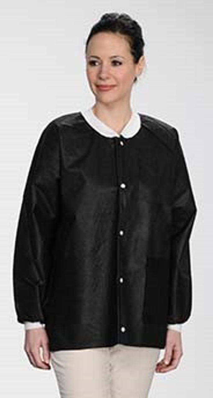 MaxCare Extra-Safe Autoclavable Lab Jacket, Black 4XL, Hip-Length, Breathable, 3 Pockets, Knitted Cuff, 10/pk