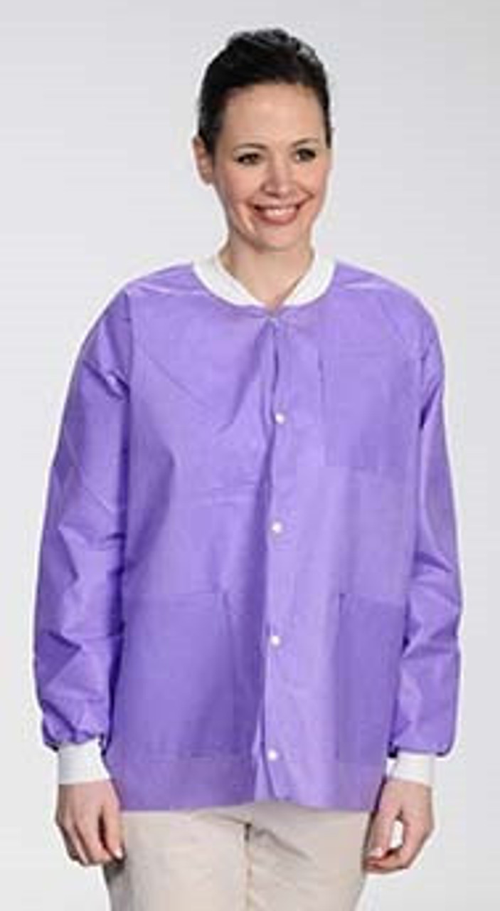 MaxCare Extra-Safe Autoclavable Lab Jacket, Purple S, Hip-Length, Breathable, 3 Pockets, Knitted Cuff, 10/pk