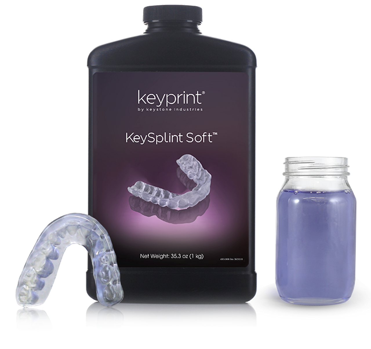 Keyprint KeySplint Soft Biocompatible 3D Printing Resin, Light Violet Translucent, 1 kg/bottle