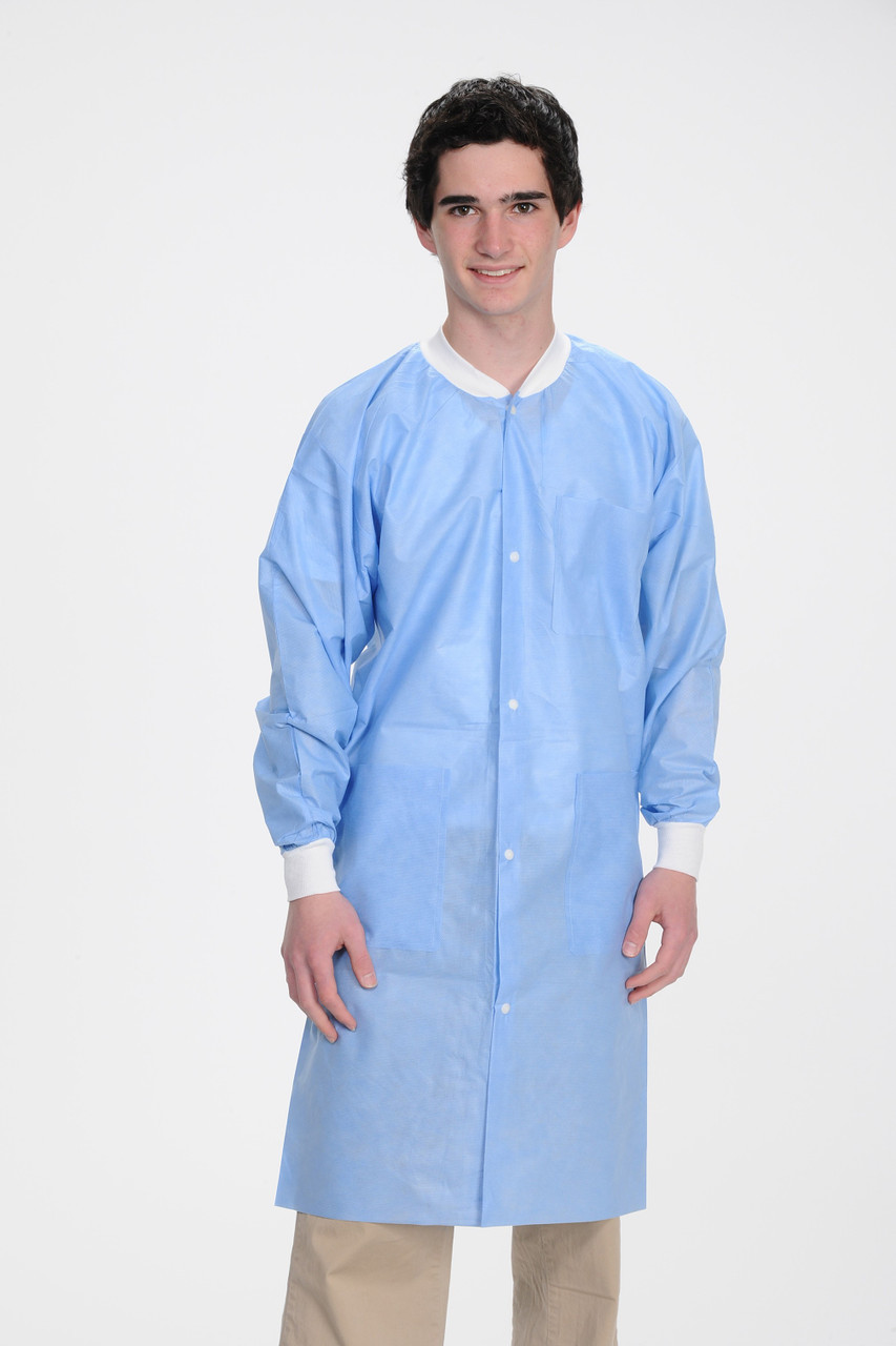 ValuMax Extra-Safe Autoclavable Lab Coat, Medical Blue 2XL, Knee-Length, Breathable, 3 Pockets, Knitted Cuff, 10/pk