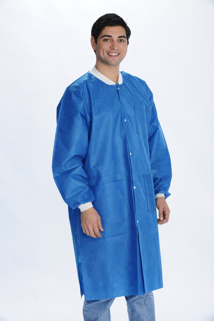 ValuMax Extra-Safe Autoclavable Lab Coat, Royal Blue M, Knee-Length, Breathable, 3 Pockets, Knitted Cuff, 10/pk