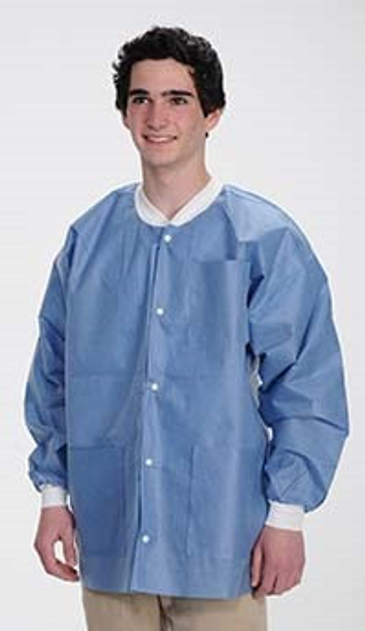 ValuMax Extra-Safe Autoclavable Lab Jacket, Ceil Blue XS, Hip-Length, Breathable, 3 Pockets, Knitted Cuff, 10/pk