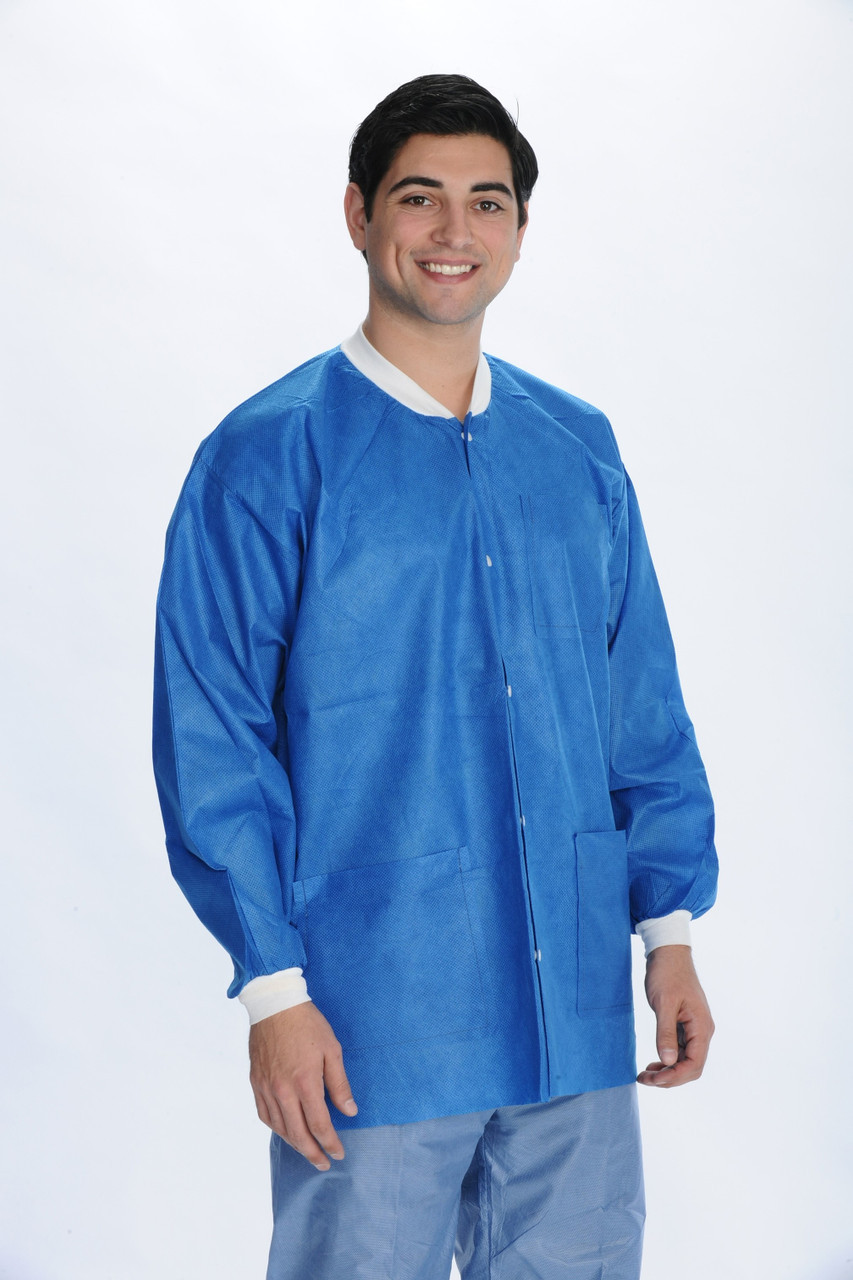 ValuMax Extra-Safe Autoclavable Lab Jacket, Royal Blue XS, Hip-Length, Breathable, 3 Pockets, Knitted Cuff, 10/pk
