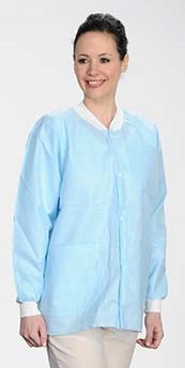 ValuMax Extra-Safe Autoclavable Lab Jacket, Sky Blue XS, Hip-Length, Breathable, 3 Pockets, Knitted Cuff, 10/pk