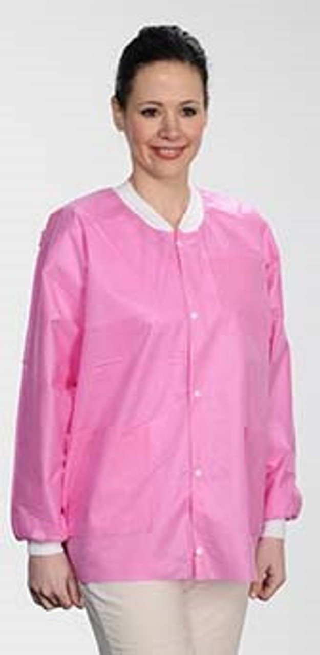 ValuMax Extra-Safe Autoclavable Lab Jacket, Rasberry S, Hip-Length, Breathable, 3 Pockets, Knitted Cuff, 10/pk