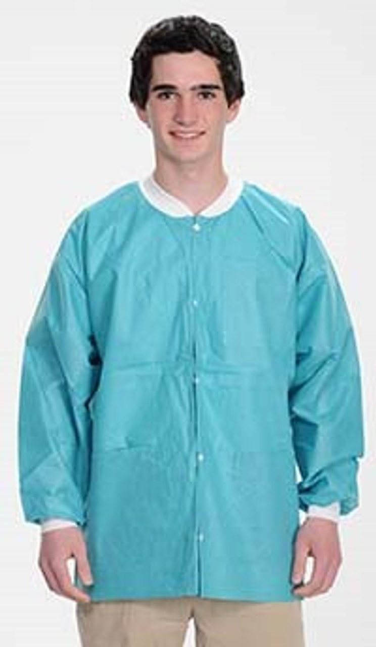 ValuMax Extra-Safe Autoclavable Lab Jacket, Teal 3XL, Hip-Length, Breathable, 3 Pockets, Knitted Cuff, 10/pk