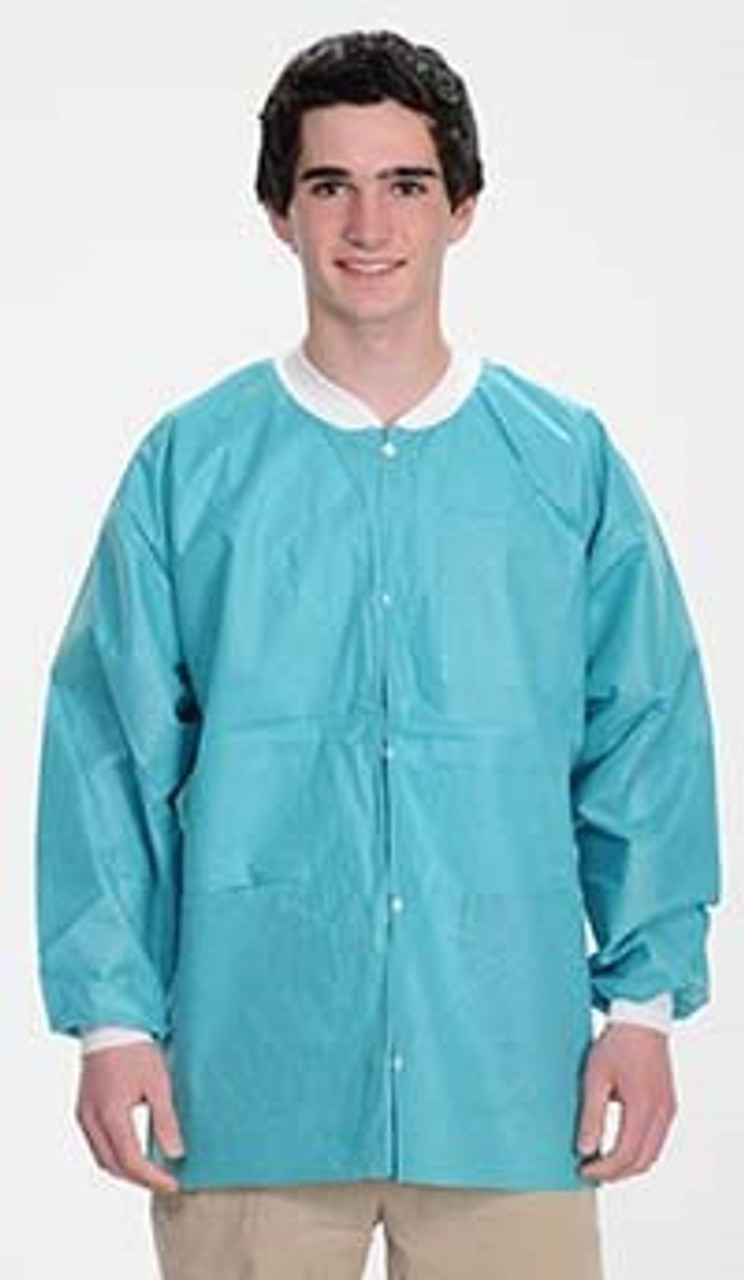 ValuMax Extra-Safe Autoclavable Lab Jacket, Teal 4XL, Hip-Length, Breathable, 3 Pockets, Knitted Cuff, 10/pk