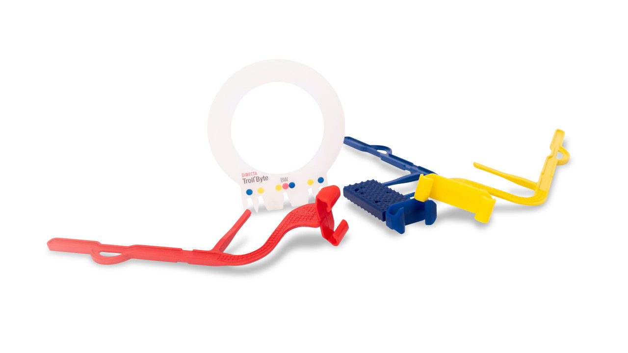 Directa TrollByte Kimera BIO Assorted, Fit Size: 41mm Long/31mm Short, 5mm Thick, X-ray Sensor Holder, 1 of each Color with Aiming Ring