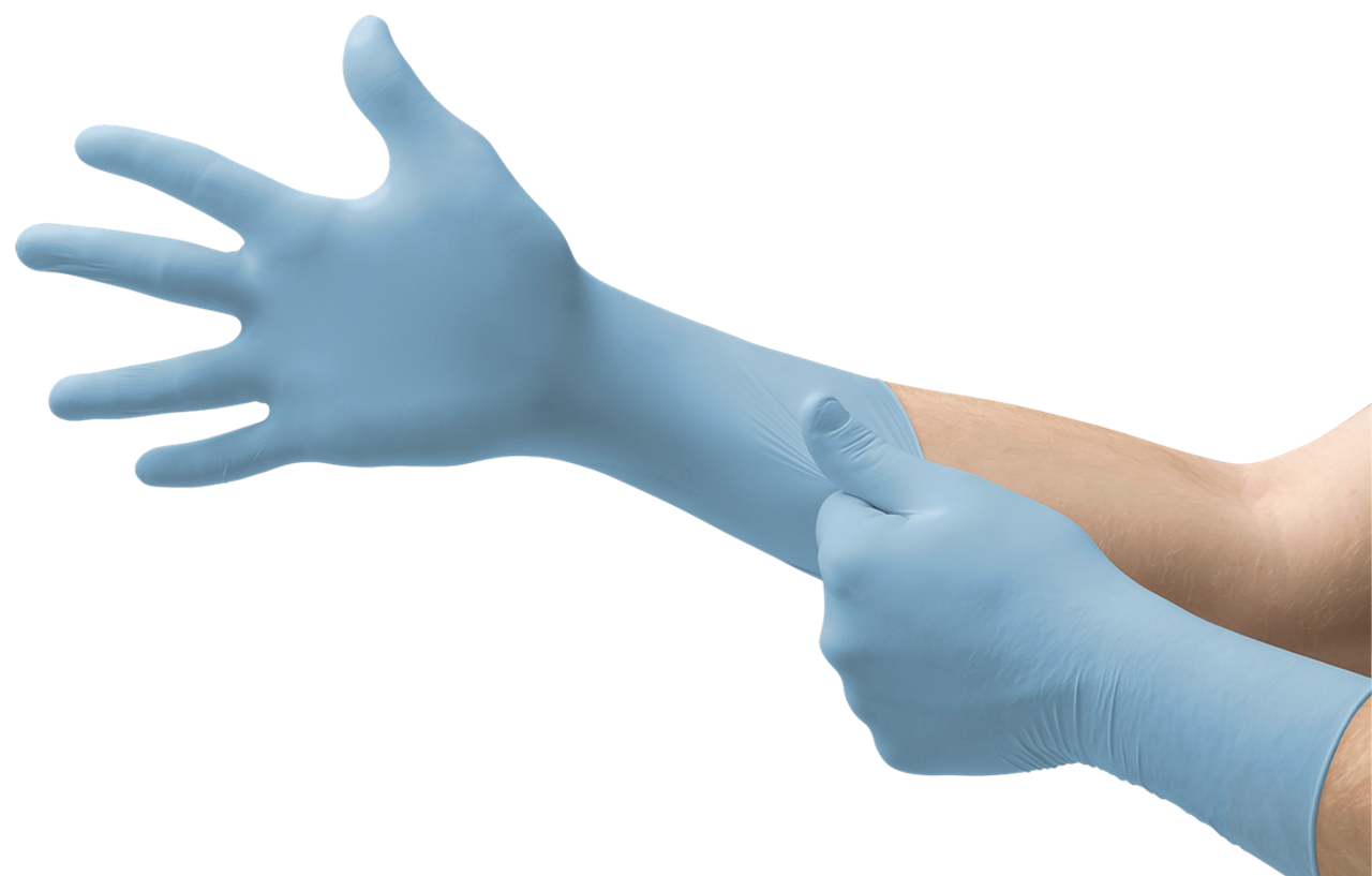 Ansell Microflex Integra Ec Powder-Free Extended Cuff Nitrile Exam Gloves, Microflex Integra, PF, Blue, Medium (Size 8), 50/bx, 10 bx/cs