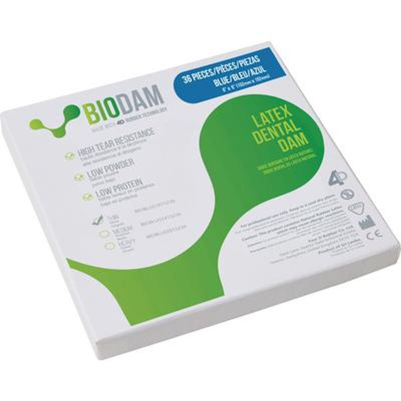 Four D Rubber BioDam, Latex, 6" x 6", Thin, Blue, 36/bx
