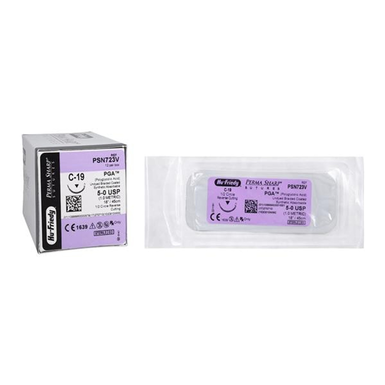 Hu-Friedy Perma Sharp Sutures, PGA, Size 5-0, Undyed, Absorbable, 18", C-19, 1/2 Circle, 12/bx