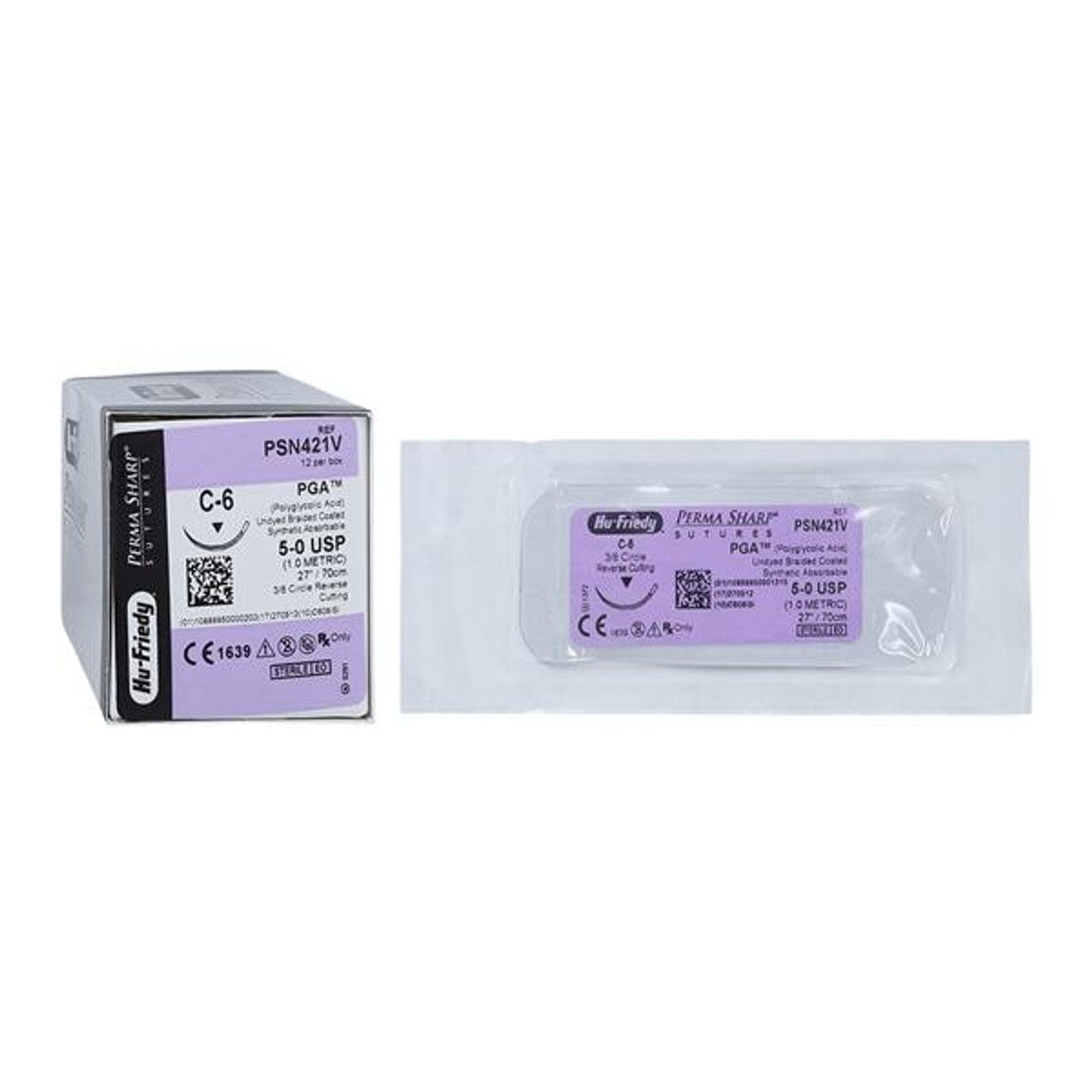 Hu-Friedy Perma Sharp Sutures, PGA, Size 5-0, Undyed, Absorbable, 27", C-6, 3/8 Circle, 12/bx
