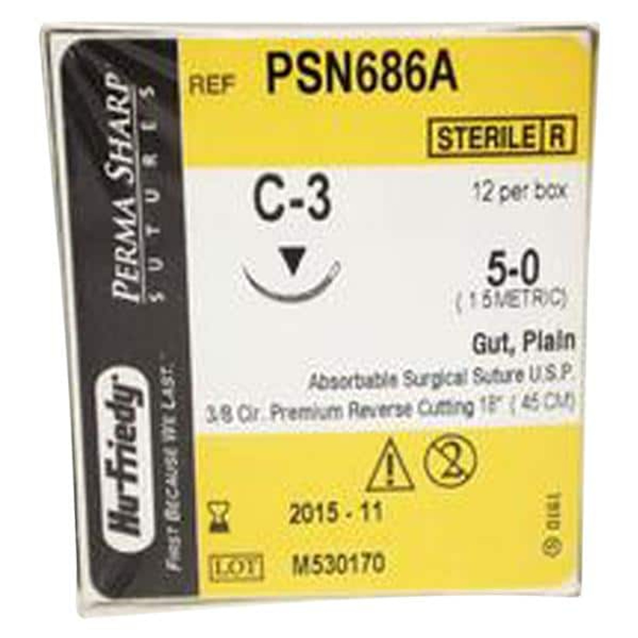 Hu-Friedy Perma Sharp Sutures, Plain Gut, Size 5-0, Absorbable, 18", C-3, 3/8 Circle Premium, 12/bx