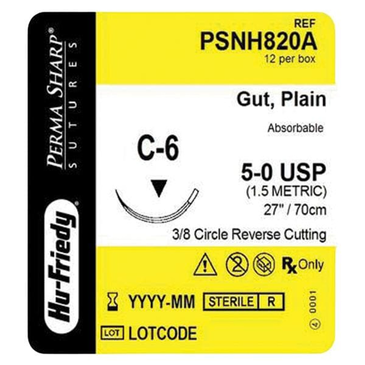 Hu-Friedy Perma Sharp Sutures, Plain Gut, Size 5-0, Absorbable, 27", C-6, 3/8 Circle, 12/bx