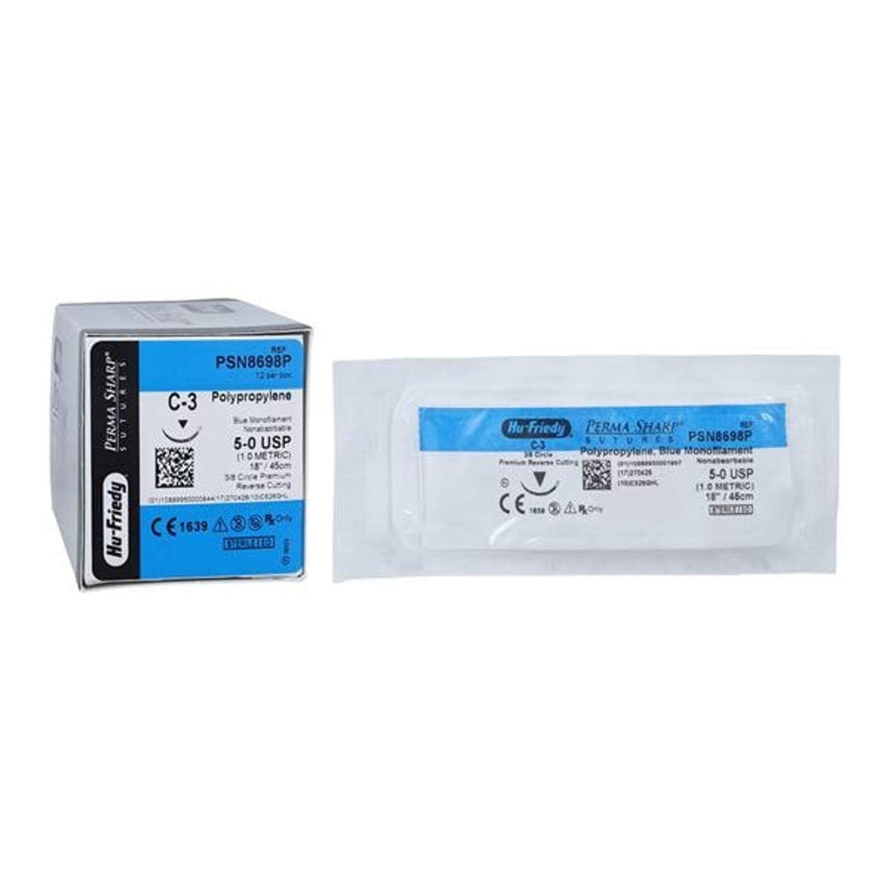 Hu-Friedy Perma Sharp Sutures, Polypropylene, Size 5-0, Non-Absorbable, Blue, 18", C-3 Premium, 12/bx