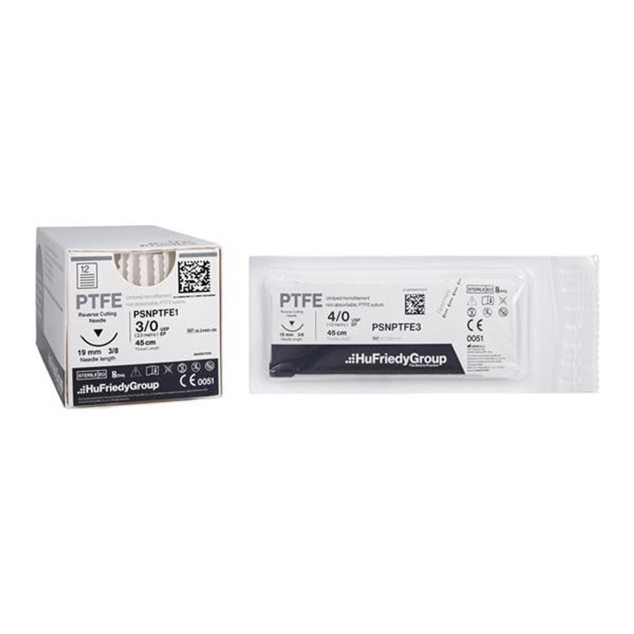 Hu-Friedy Perma Sharp Sutures, PTFE, Size 3-0, Non-Absorbable, White, 18", C-6, 3/8 Circle Reverse Cut, 12/bx