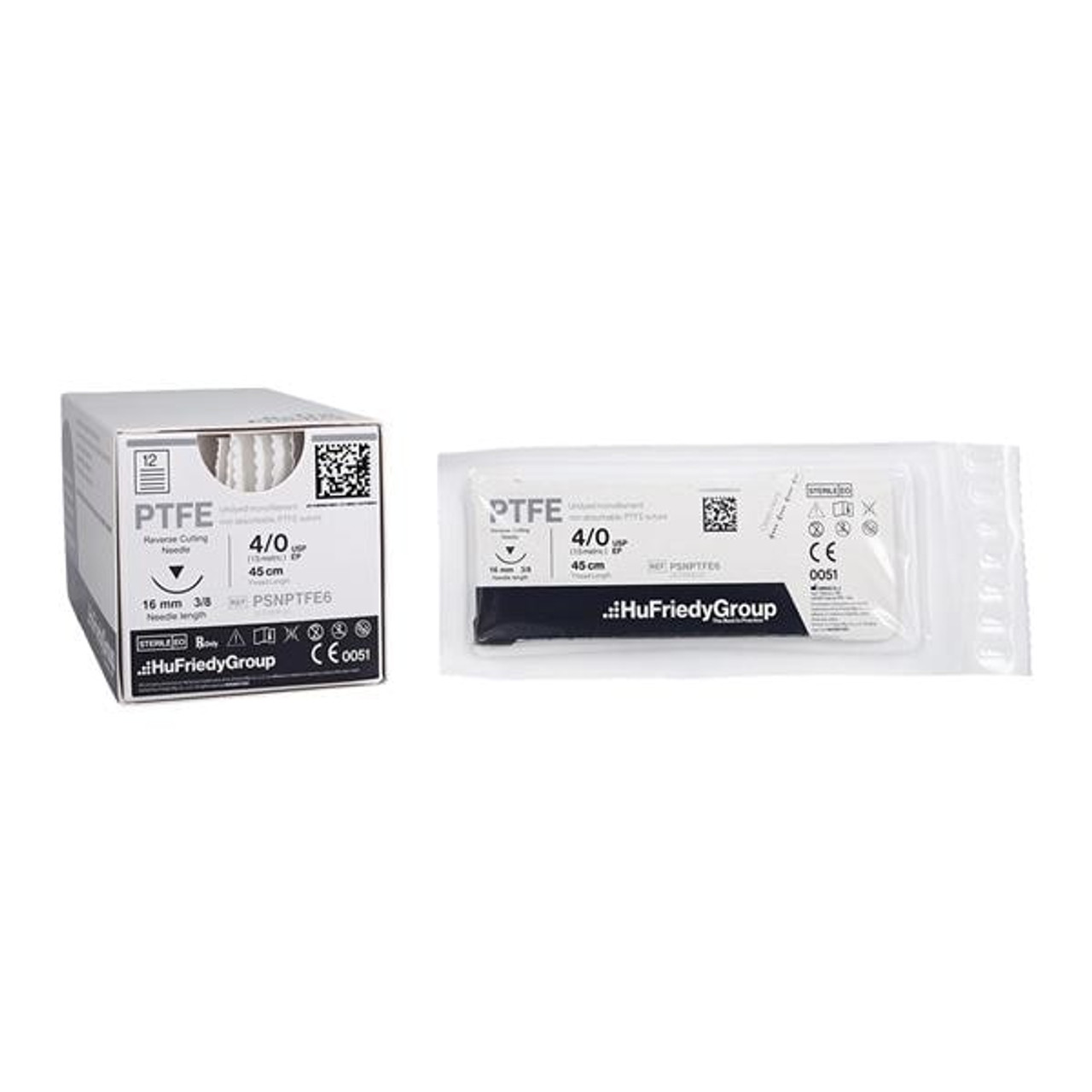 Hu-Friedy Perma Sharp Sutures, PTFE, Size 4-0, Non-Absorbable, White, 18", C-22, 3/8 Circle Reverse Cut, 12/bx