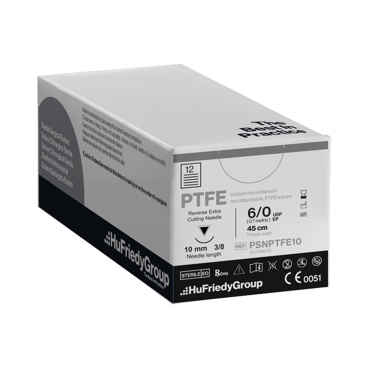 Hu-Friedy Perma Sharp Sutures, PTFE, Size 6-0, Non-Absorbable, White, 18", C-1, 3/8 Circle Reverse Cut Premium, 12/bx