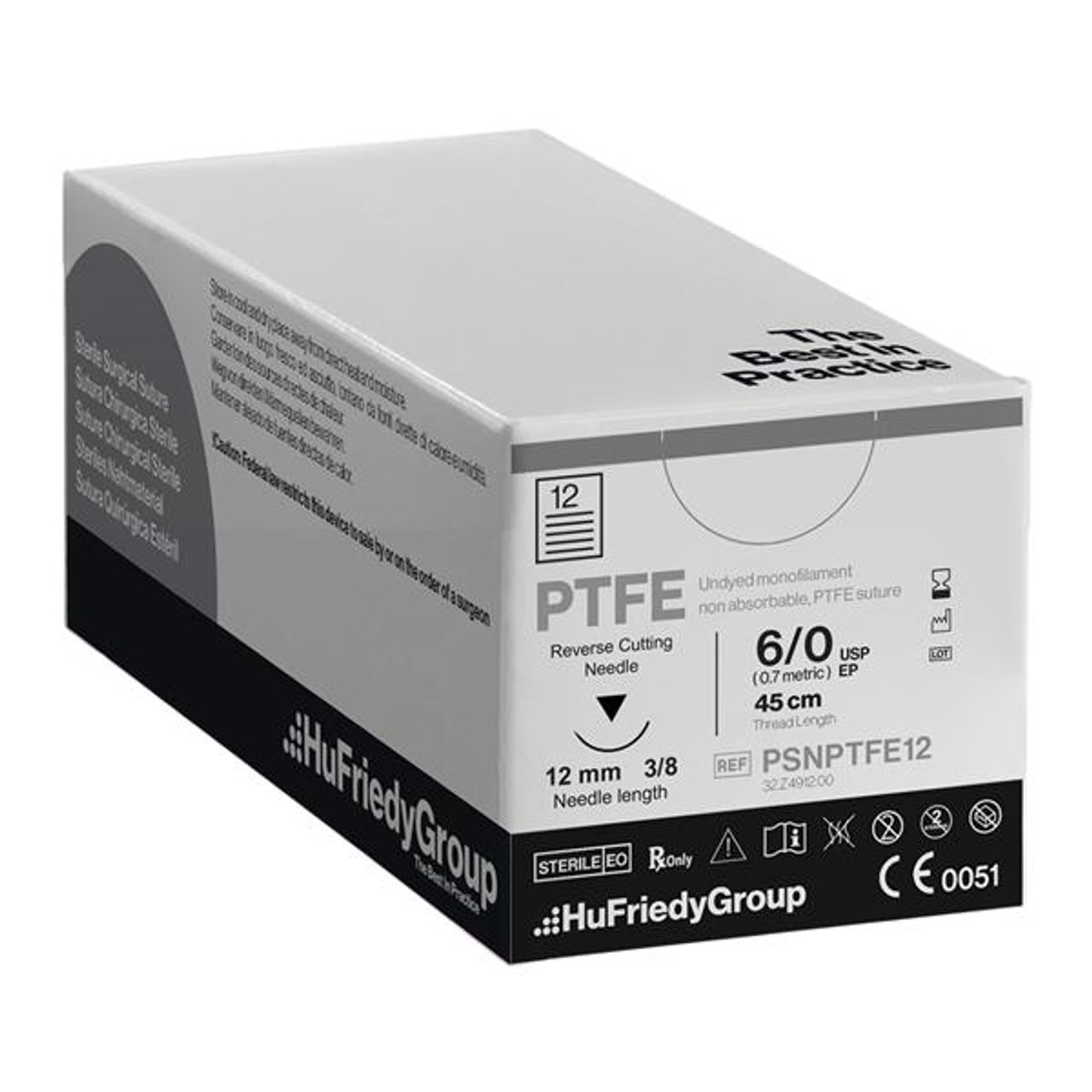 Hu-Friedy Perma Sharp Sutures, PTFE, Size 6-0, Non-Absorbable, White, 18", C-17, 3/8 Circle Reverse Cut, 12/bx