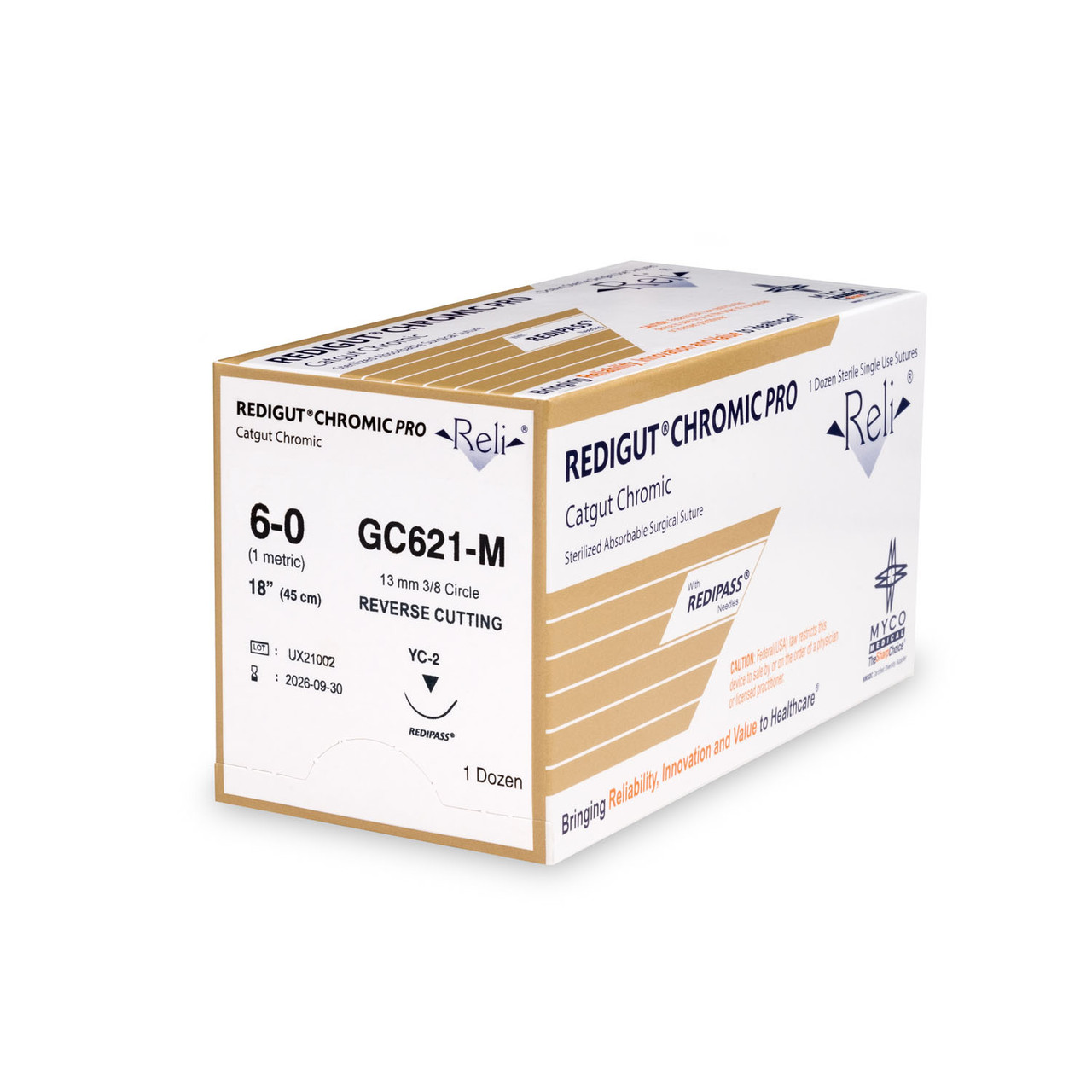Myco Reli Pro Suture, Size 6-0, Redigut, Chromic, Natural, 18", YC-2, 12/bx (V463-M) Myco Reli Pro Suture, Size 6-0, Redigut, Chromic, Natural, 18", YC-2, 12/bx (V463-M)
