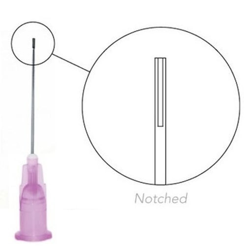 Pac-Dent Bendable Irrigation Needle Tips 1" Monoject Style Notched, 30 gauge, Purple, 100/pk