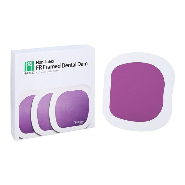 Four D Rubber Hygenic Framed Dental Dam, 5x 6 (13 cm x 15 cm), Purple, Medium Gauge, Non-Latex, 20/bx