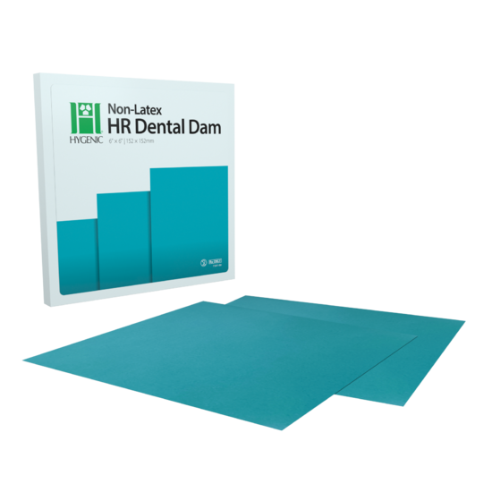 Four D Rubber Hygenic HR Dental Dam, 6x 6 (15 cm x 15 cm), Teal, Medium Gauge, Non-Latex, 15/bx
